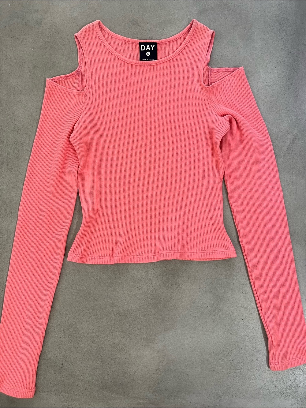 DAY Pink Cold Shoulder Waffle Knit Long Sleeve Top Women's Size Small New